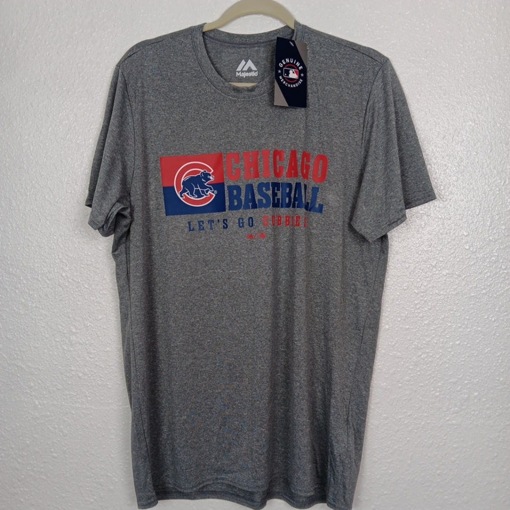 Majestic T-shirt Chicago Baseball Lets Go Large Athletic Gray Cubs Authentic Top